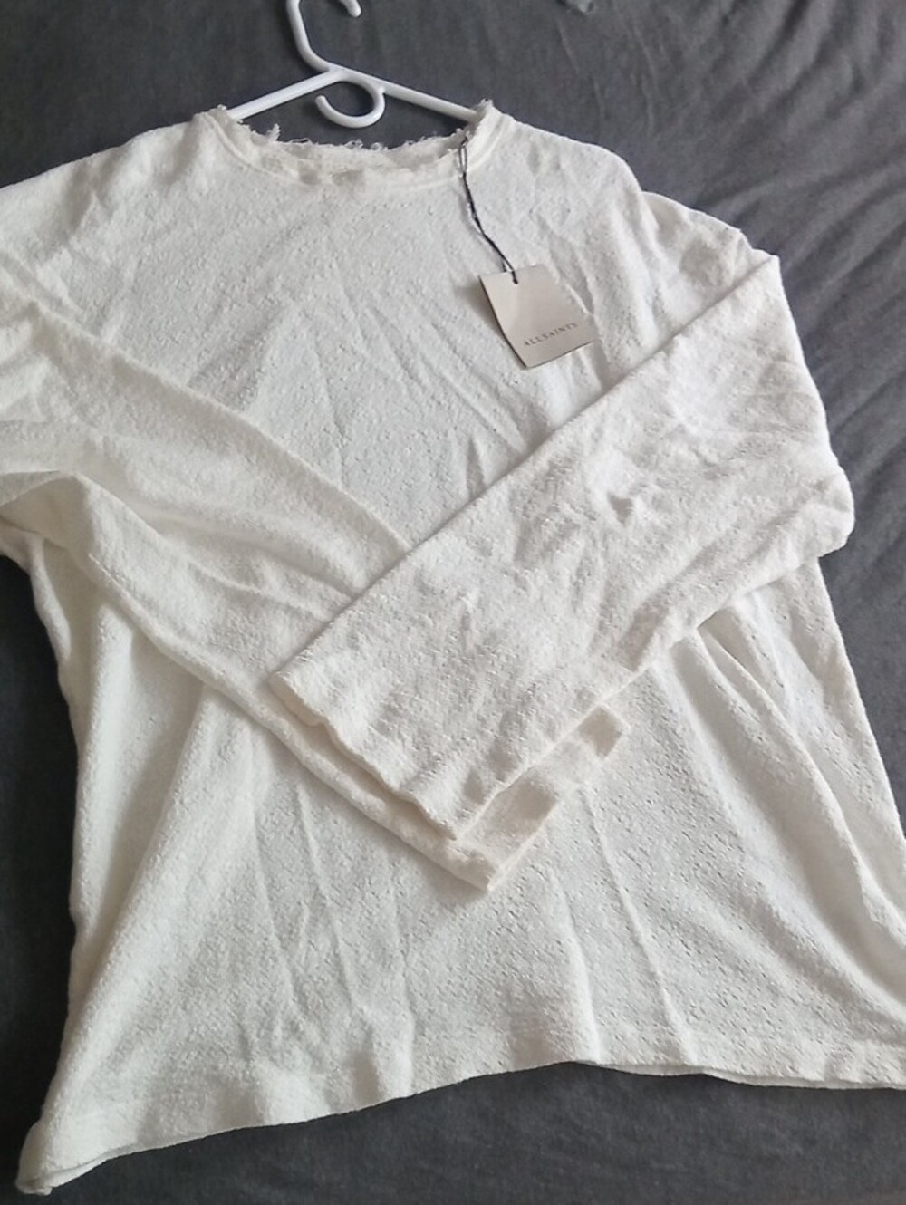 AllSaints Cream Lightweight Textured Crew Top - Picture 2 of 5